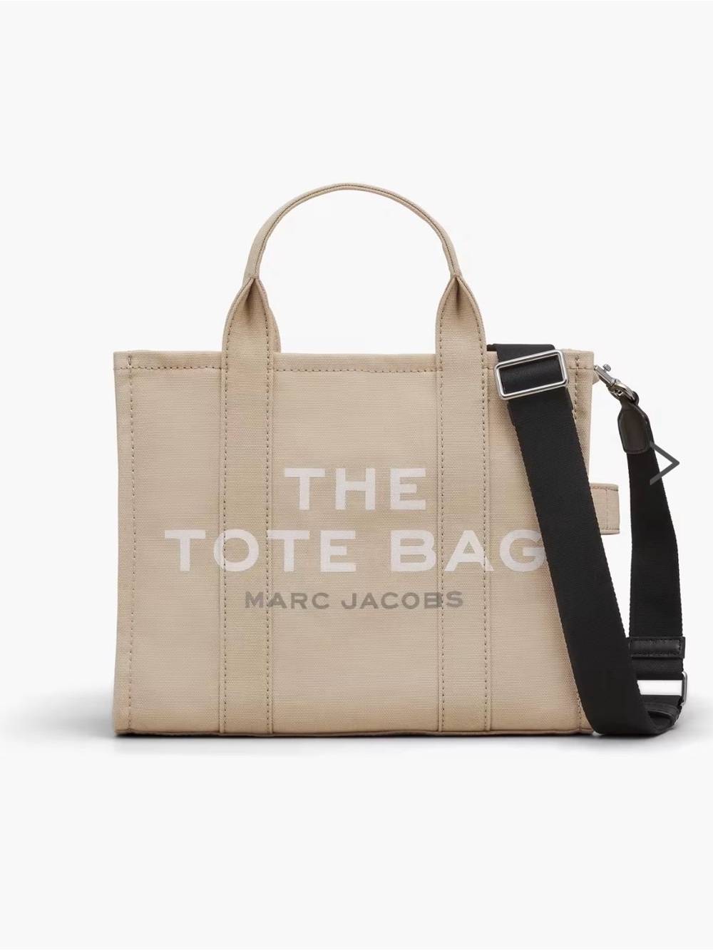 Marc Jacobs Beige Canvas Tote with Black Strap and White Logo
